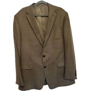 Ralph Lauren Sport Coat Mens 46R Silk Wool Blazer Gold Brown Plaid Excellent